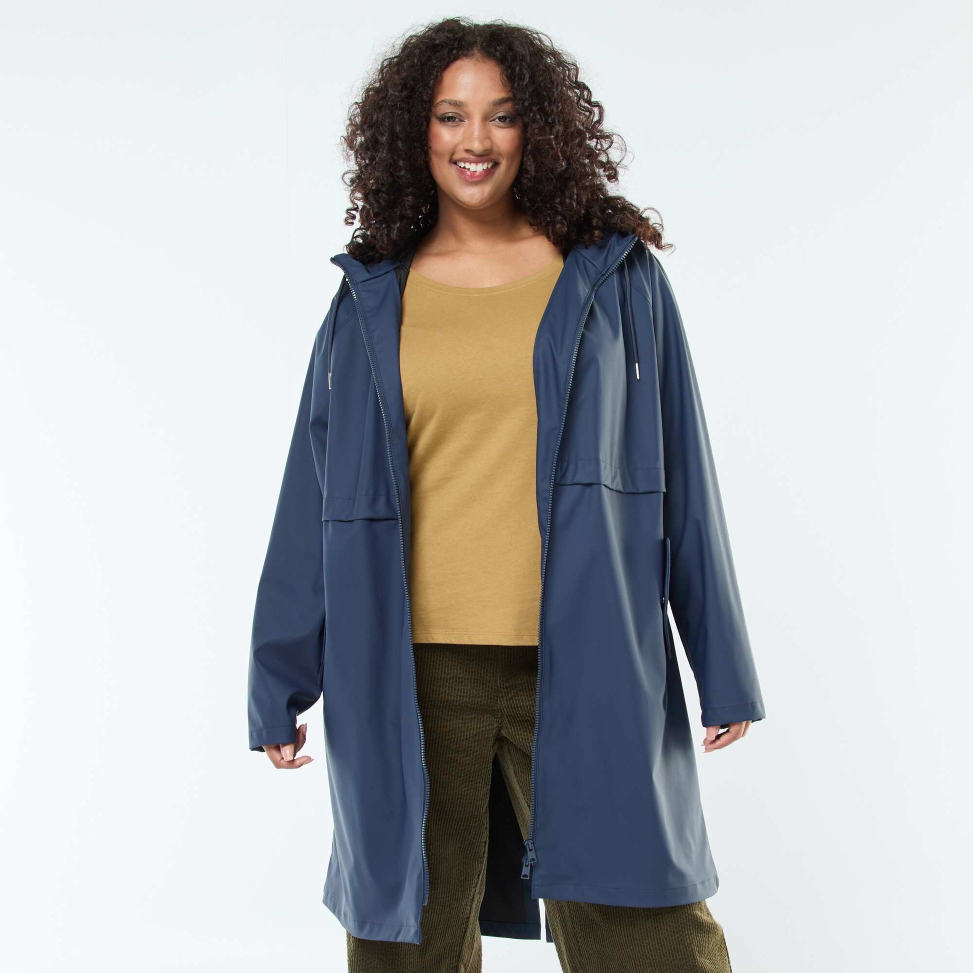 Parka longue déperlante avec détails réfléchissants BLEU