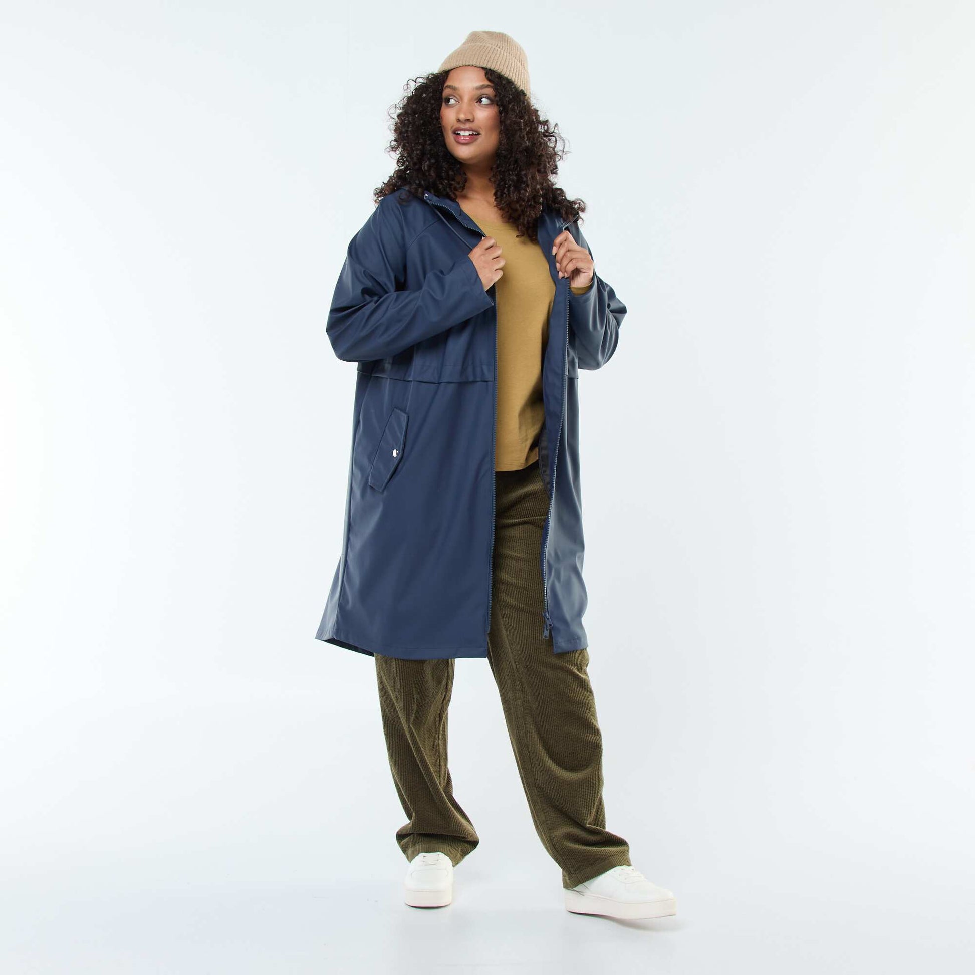Parka longue déperlante avec détails réfléchissants BLEU