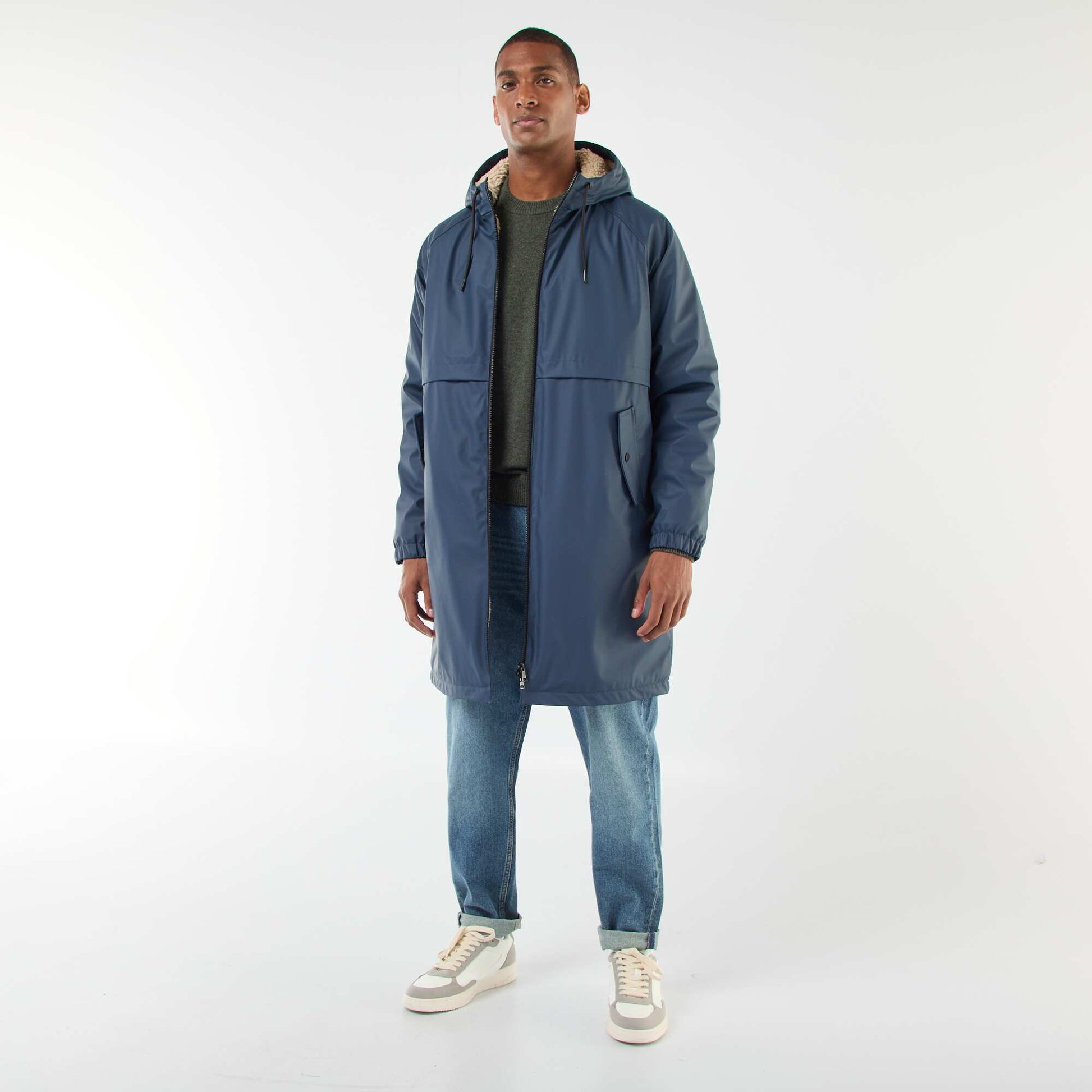 Parka longues déperlantes à capuche avec doublure chaude BLEU