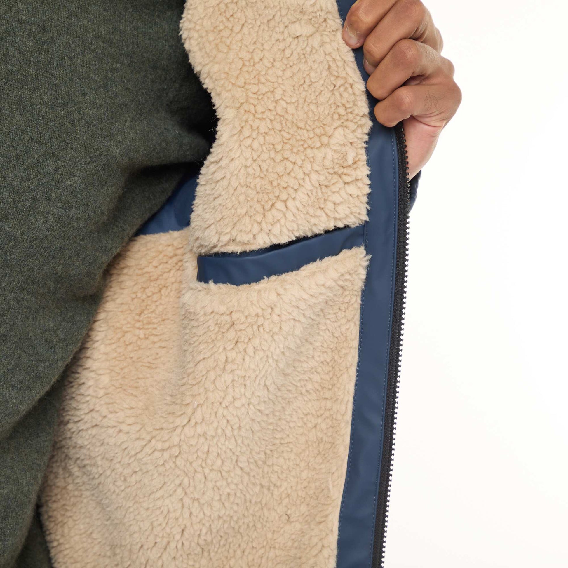 Parka longues déperlantes à capuche avec doublure chaude BLEU