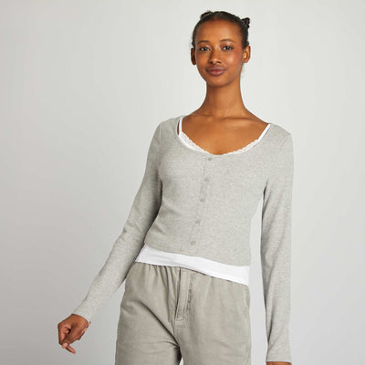 T-shirt manches longues effet 2 en 1 GRIS