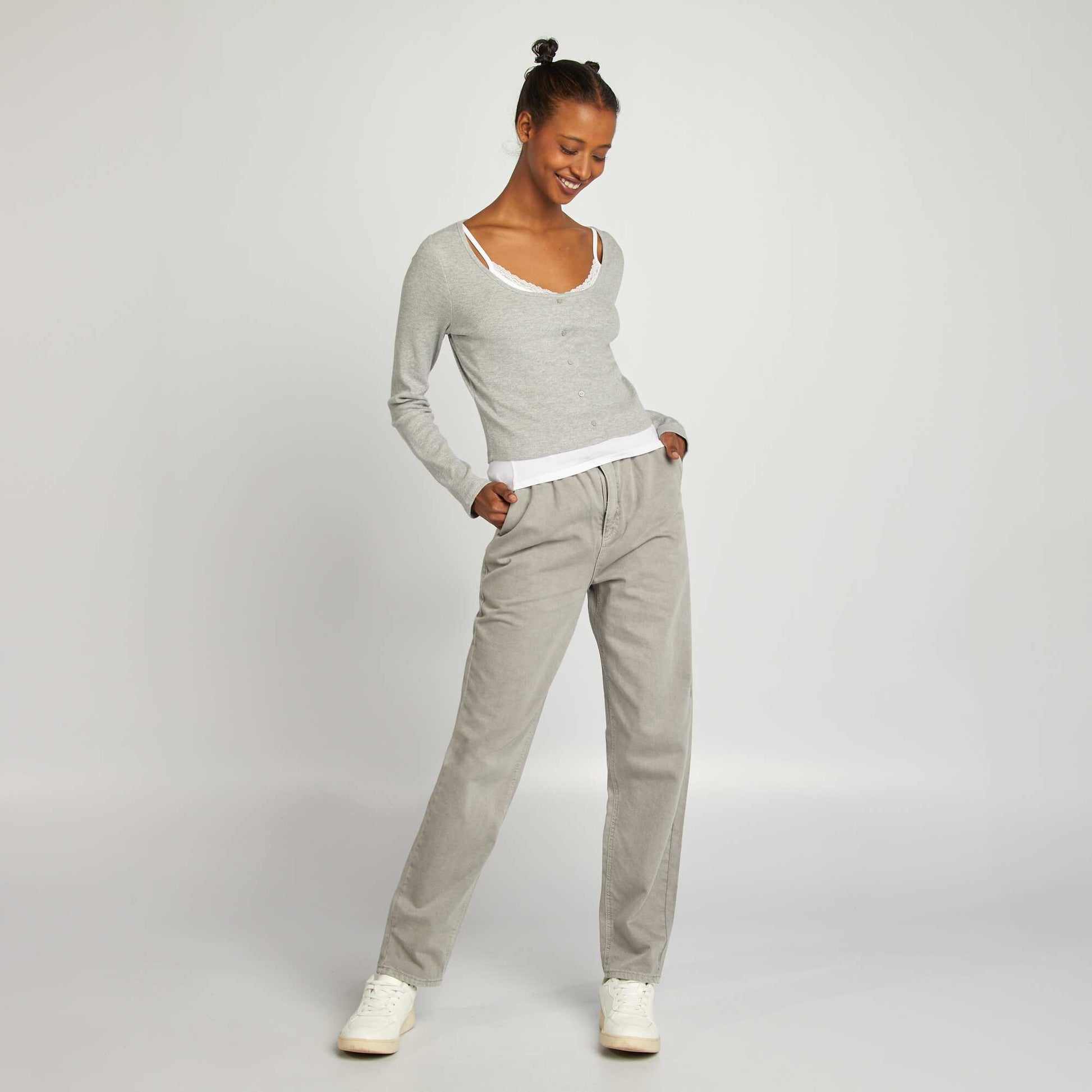 T-shirt manches longues effet 2 en 1 GRIS
