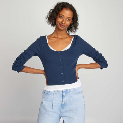T-shirt manches longues effet 2 en 1 BLEU