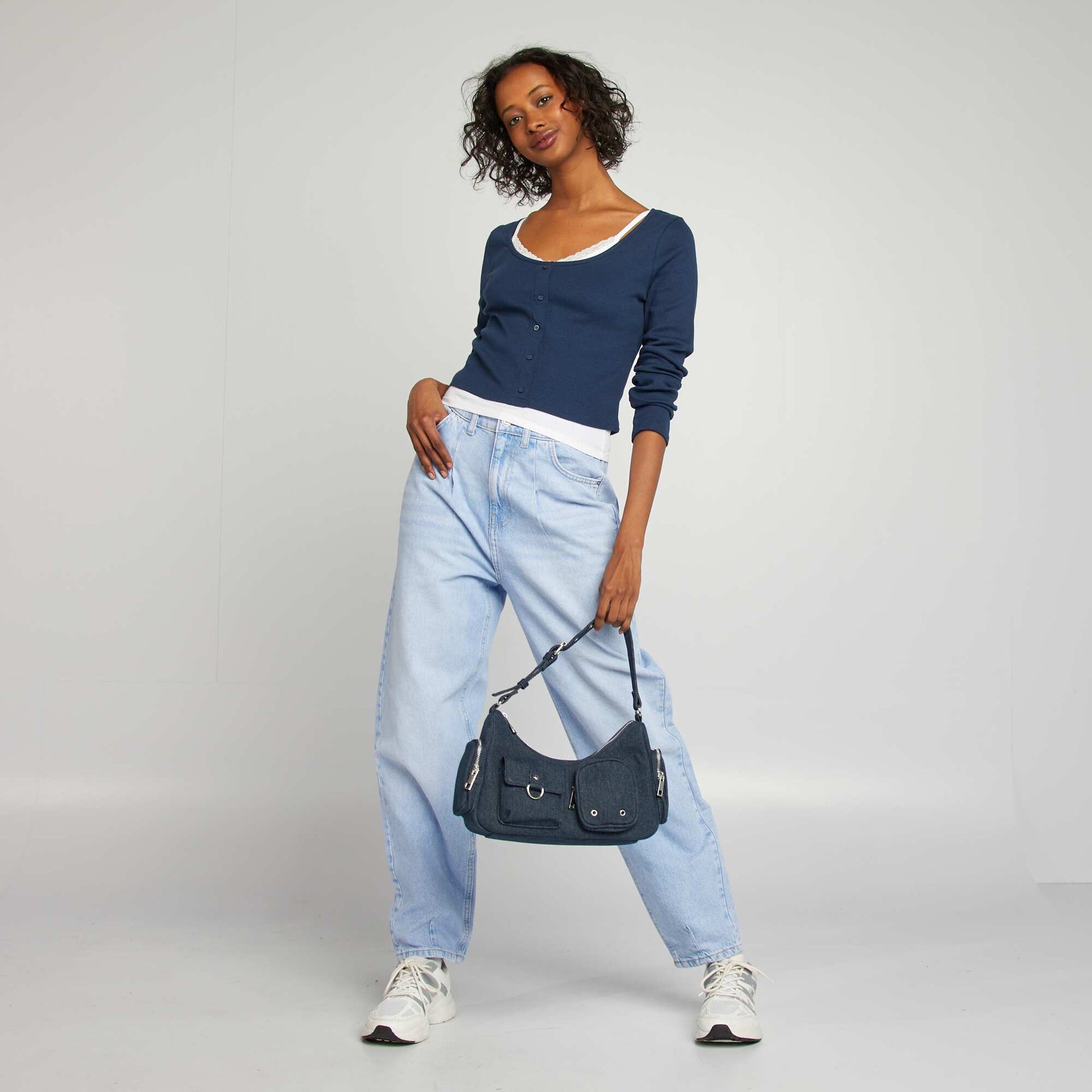 T-shirt manches longues effet 2 en 1 BLEU