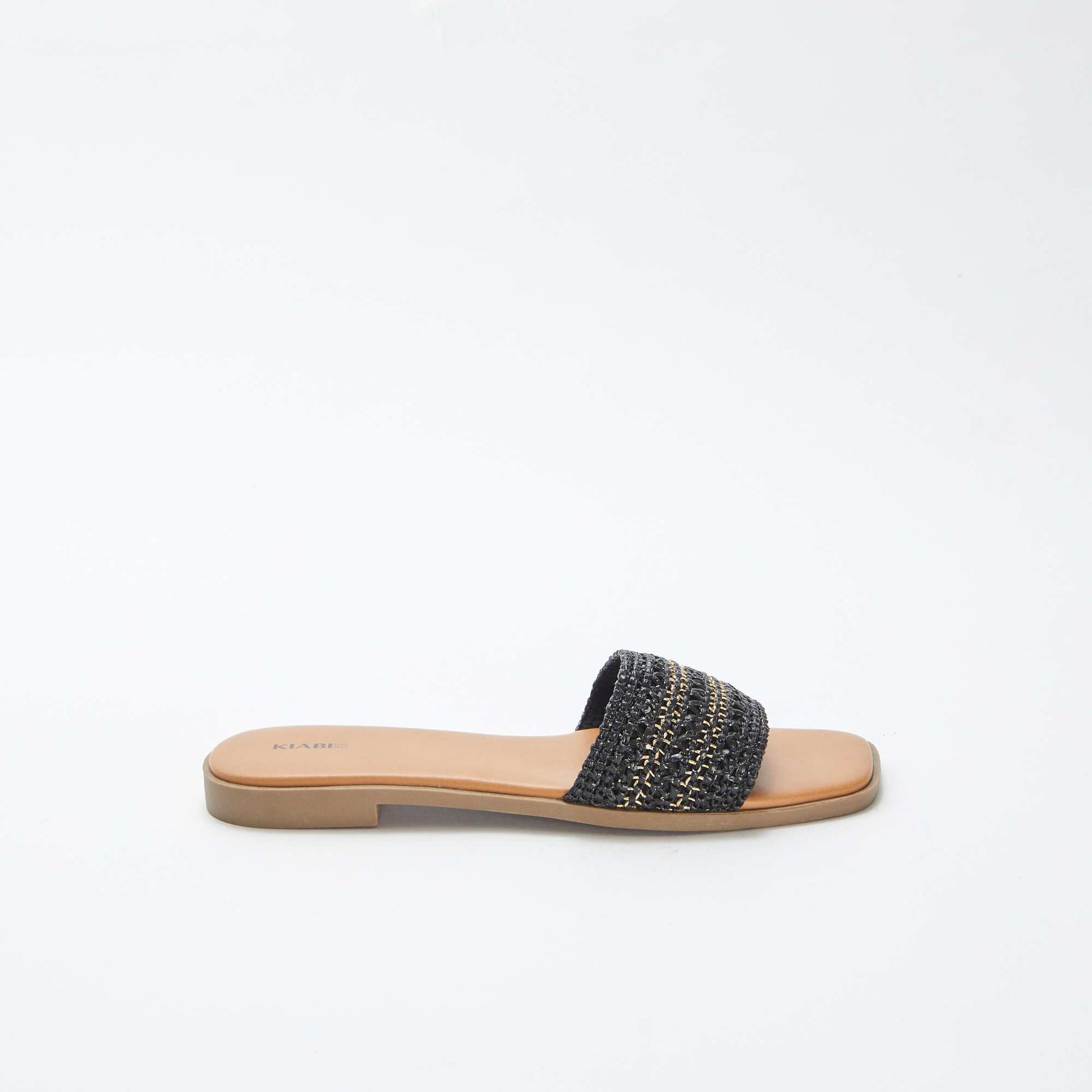 Mules plates avec bride type paille NOIR