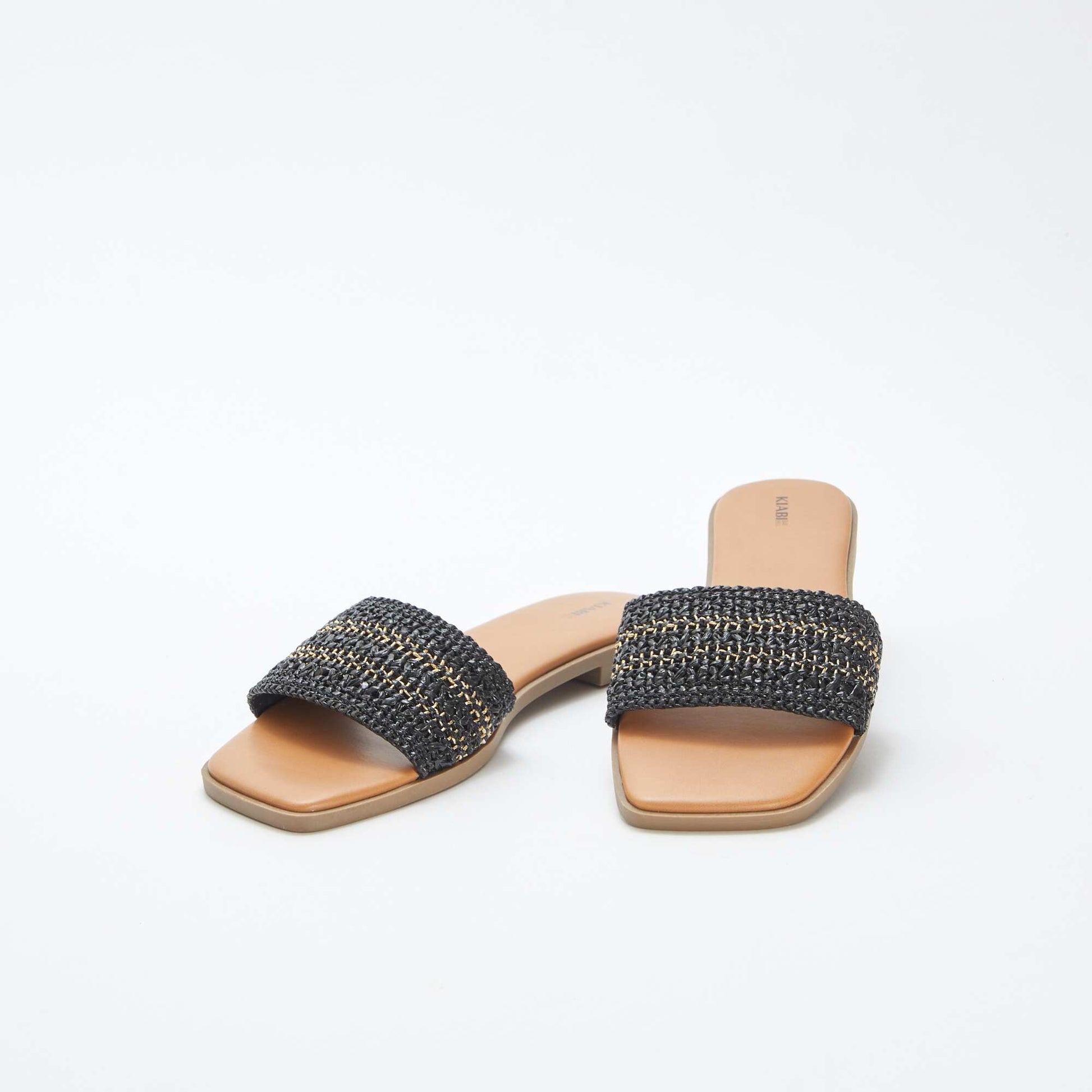 Mules plates avec bride type paille NOIR