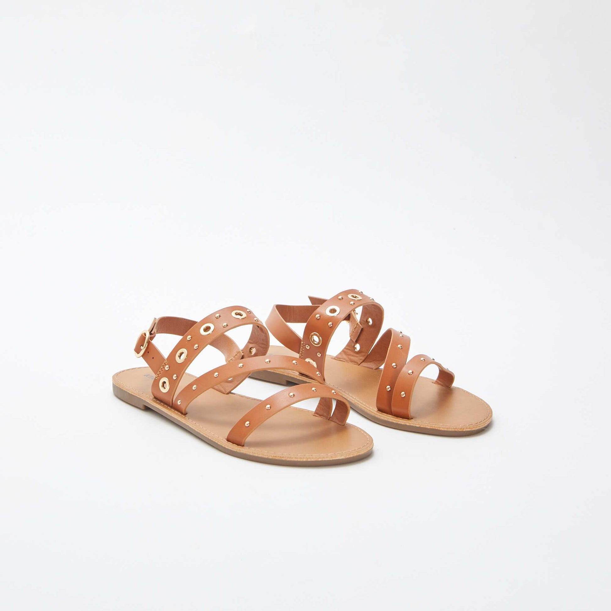 Sandales unies à brides cloutées MARRON