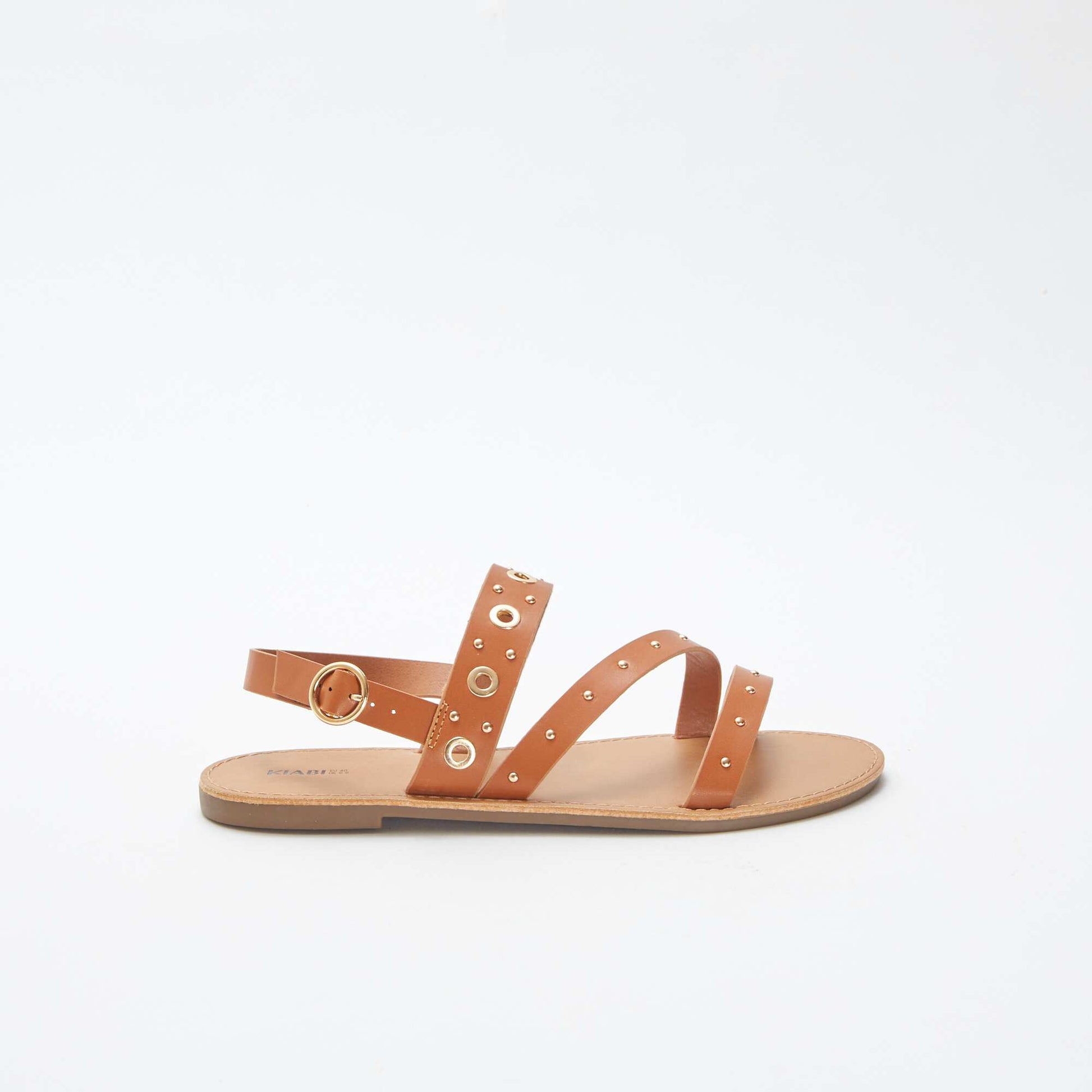 Sandales unies à brides cloutées MARRON