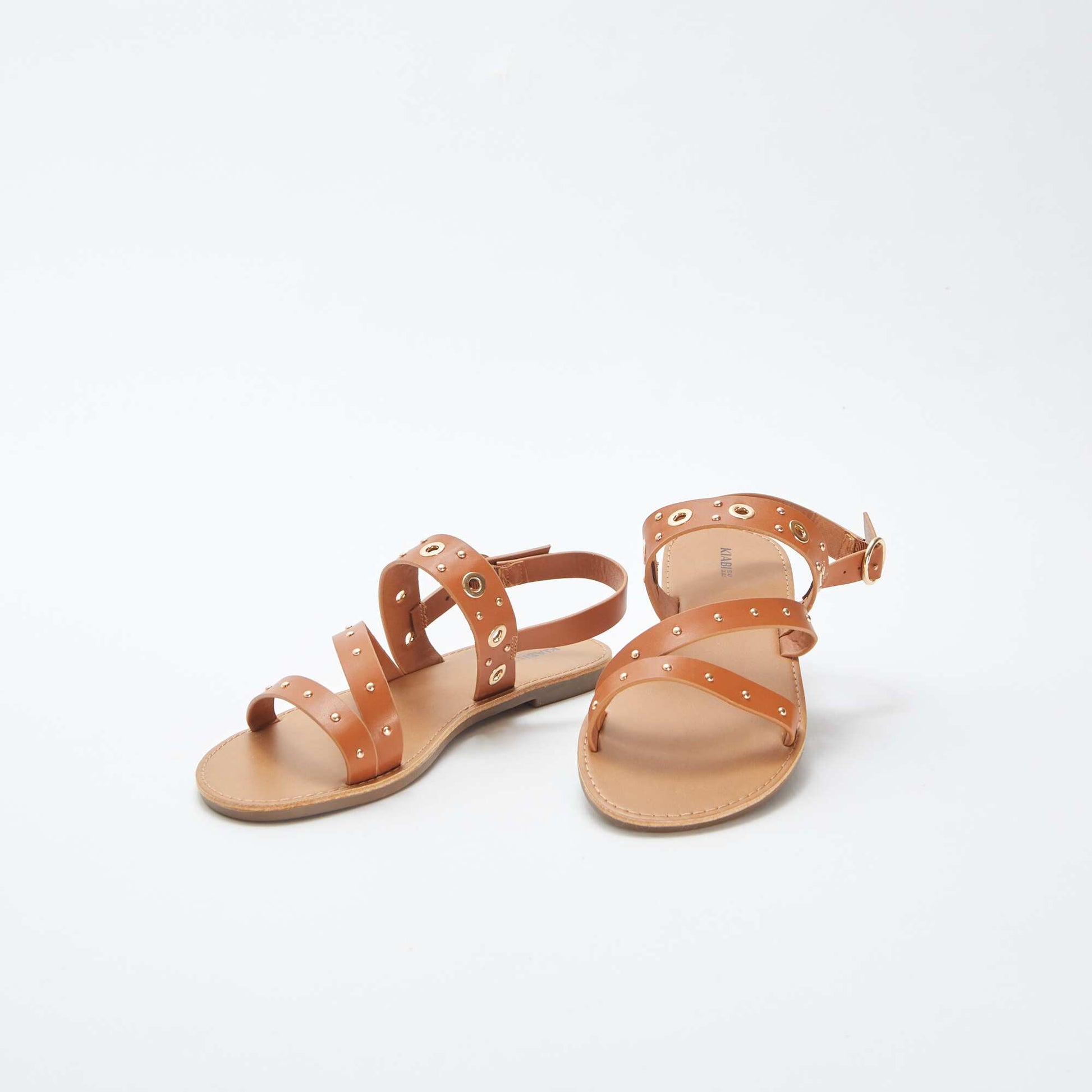 Sandales unies à brides cloutées MARRON