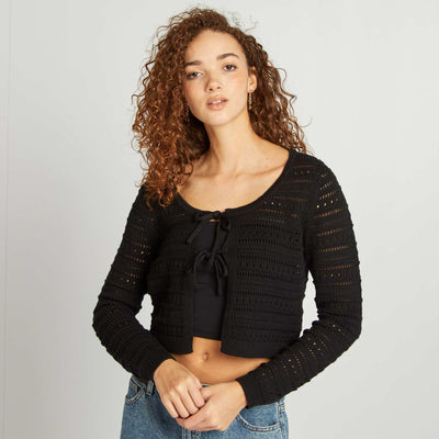 Gilet en crochet avec nœuds NOIR