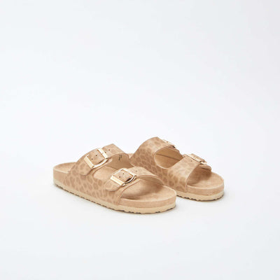 Mules double bride motif léopard BEIGE