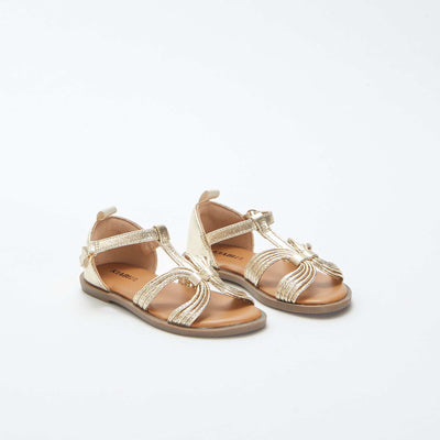 Sandales à multiples brides argentées à scratchs BEIGE