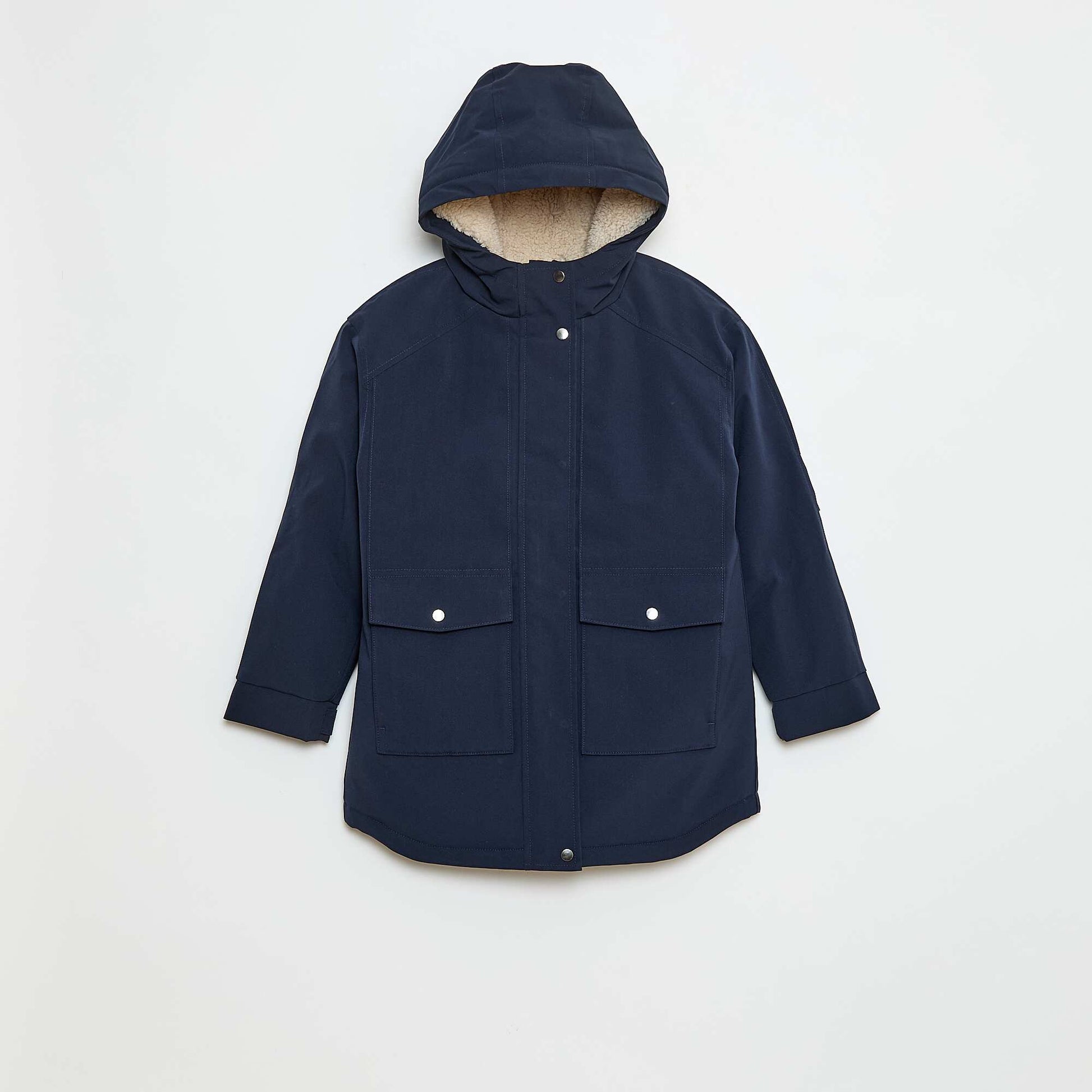 Parka à capuche avec doublure effet moutonnée BLEU