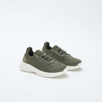 Baskets de running avec lacets élastiques KAKI
