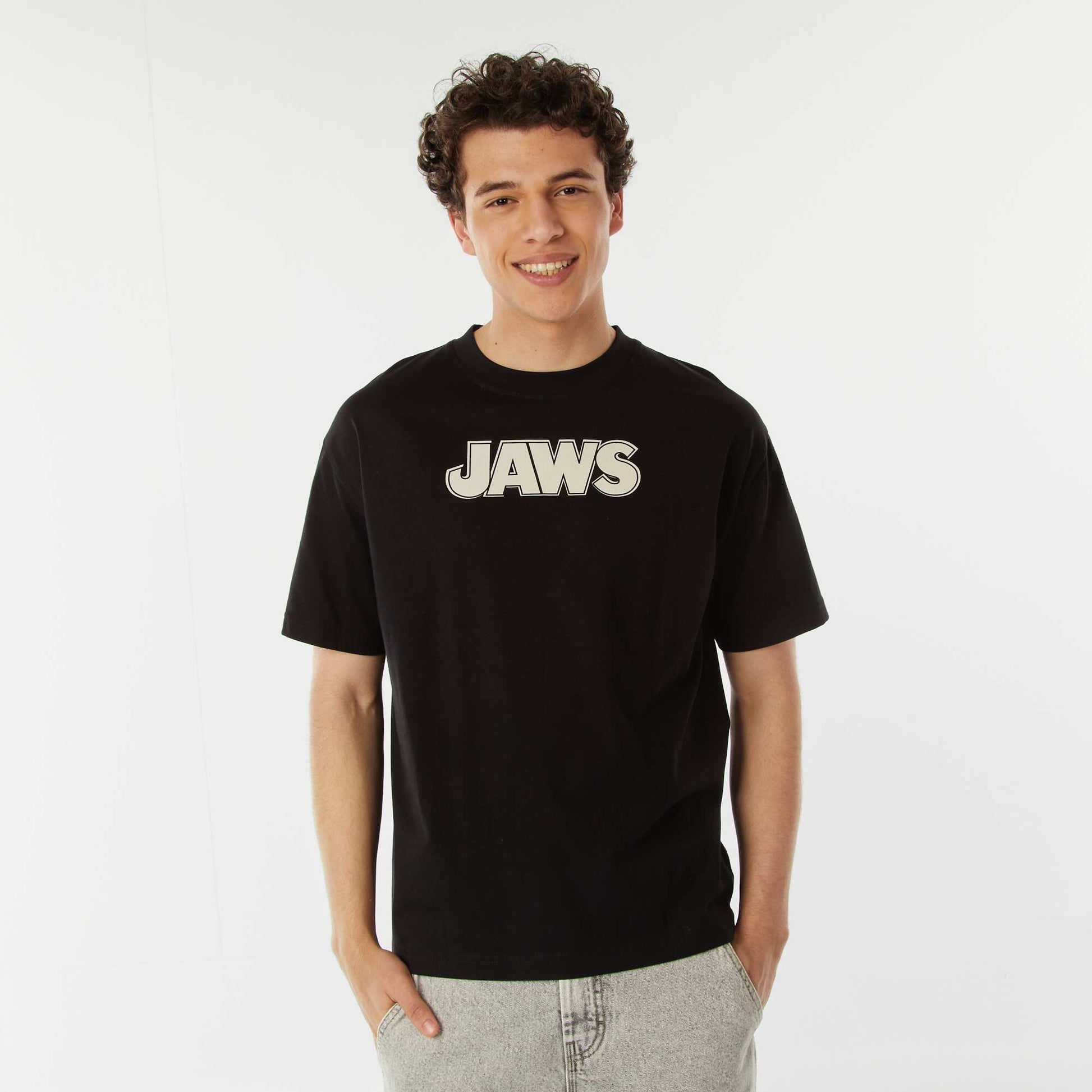 T-shirt 'Jaws' 'Les dents de la mer' manches courtes NOIR