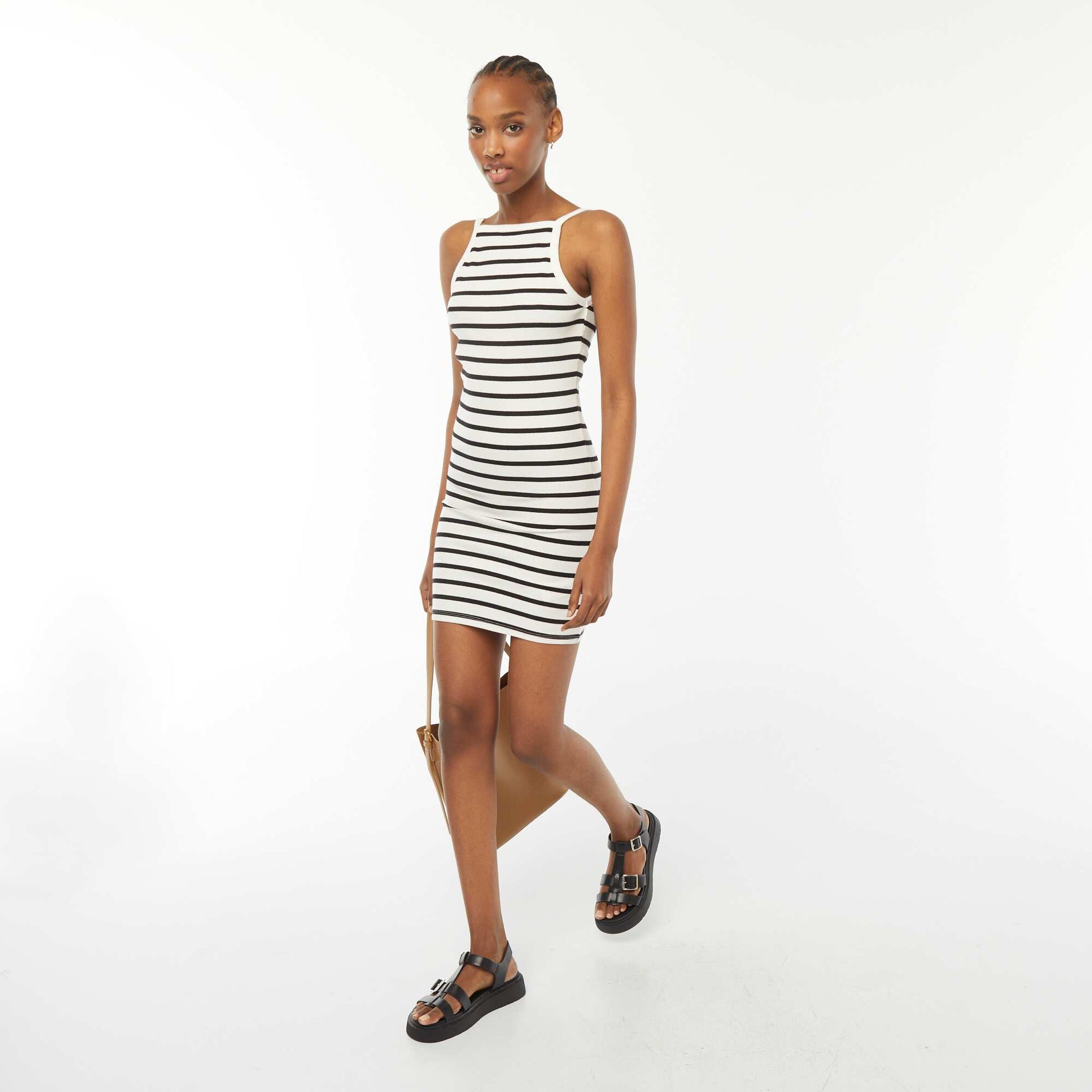 Robe courte avec emmanchure américaine BLANC RAYé