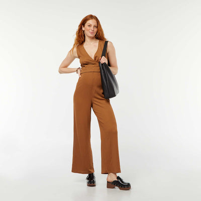 Pantalon grossesse droit en maille crêpe CAMEL