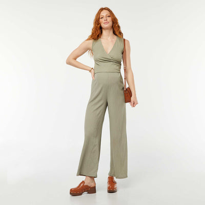 Pantalon grossesse droit en maille crêpe VERT