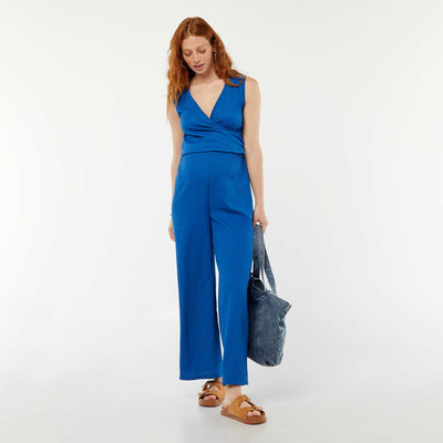 Pantalon grossesse droit en maille crêpe BLEU