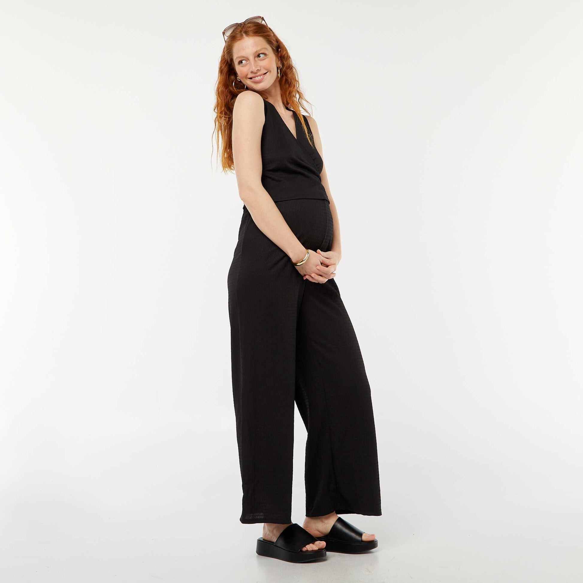 Pantalon grossesse droit en maille crêpe NOIR