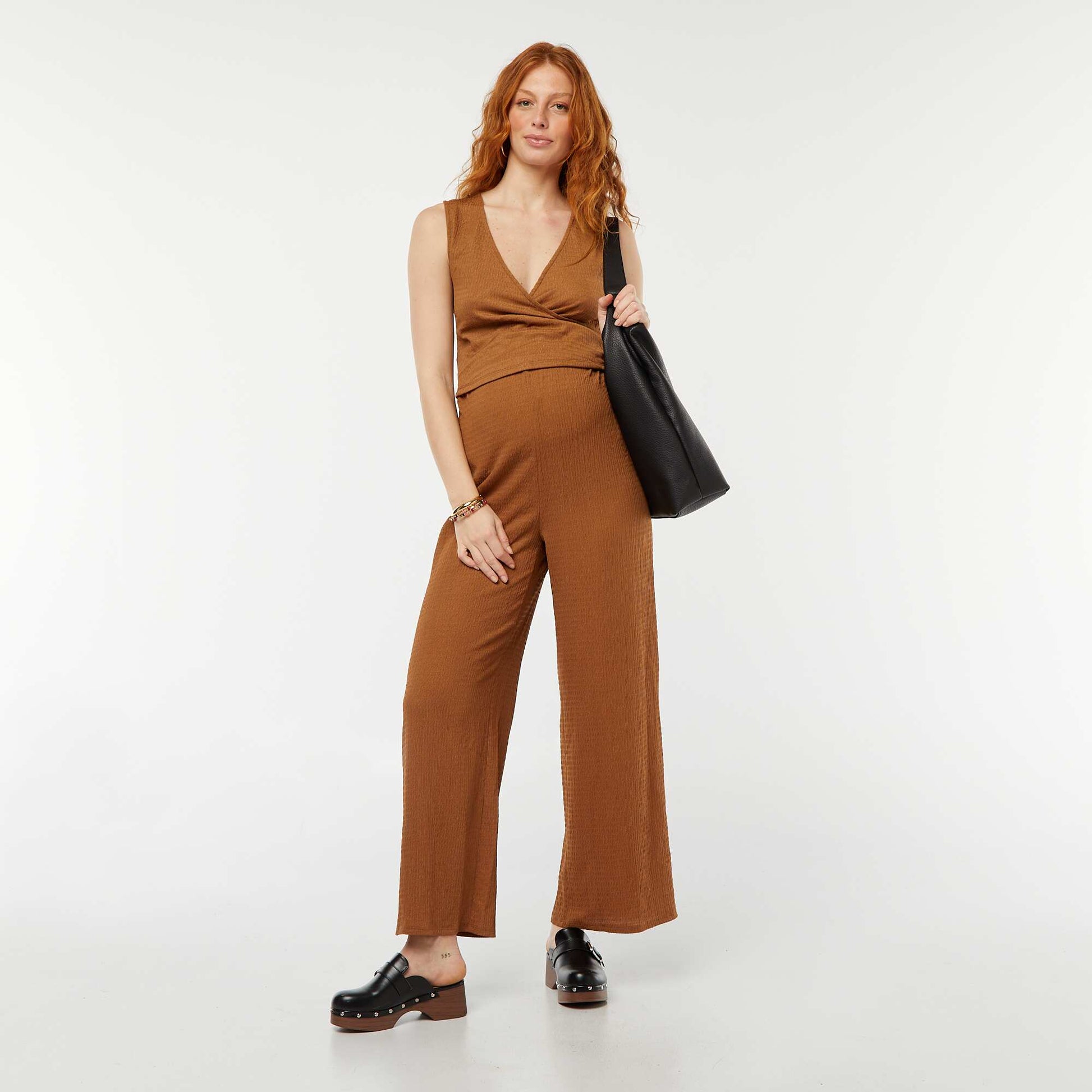 Top grossesse sans manches en maille crêpe CAMEL