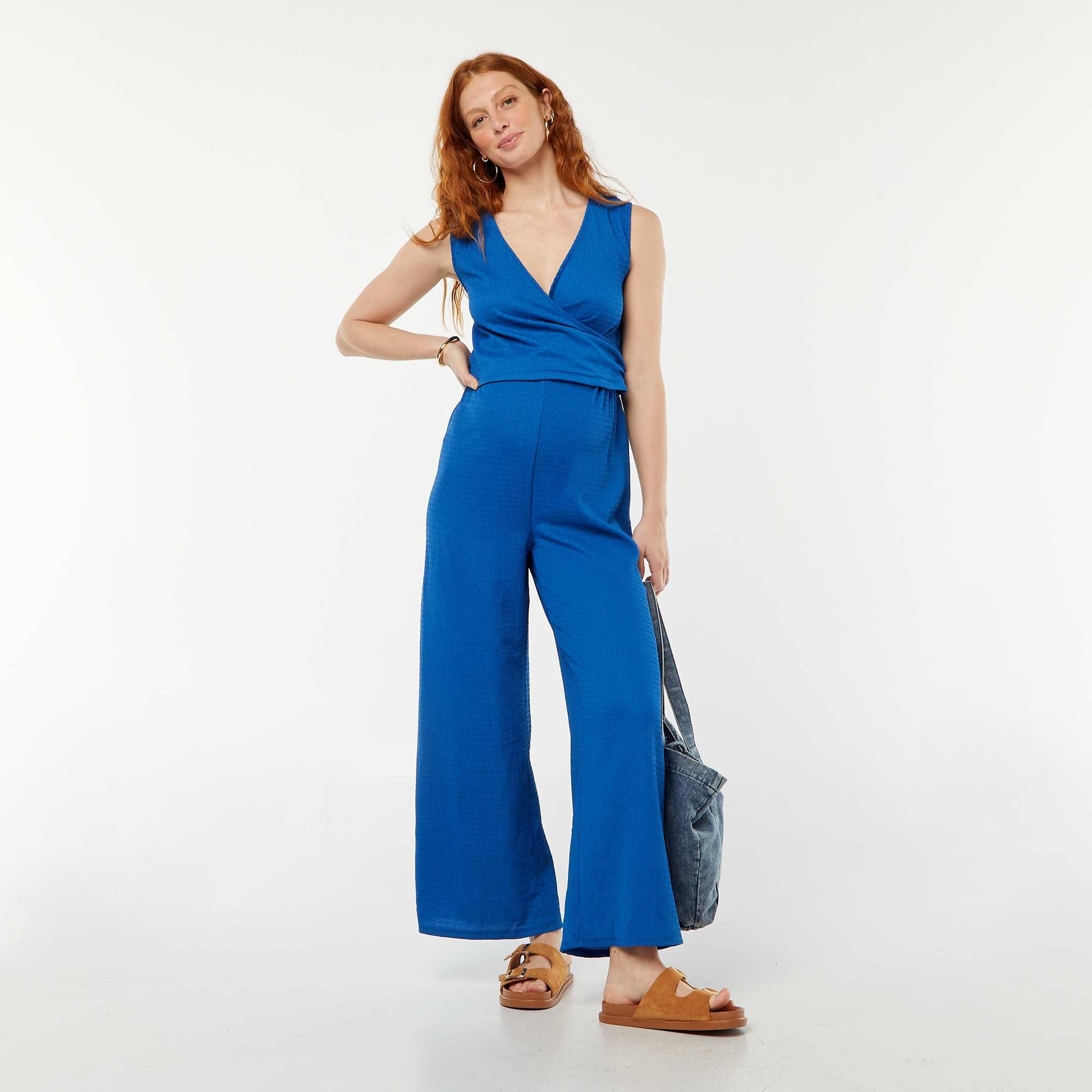 Top grossesse sans manches en maille crêpe BLEU