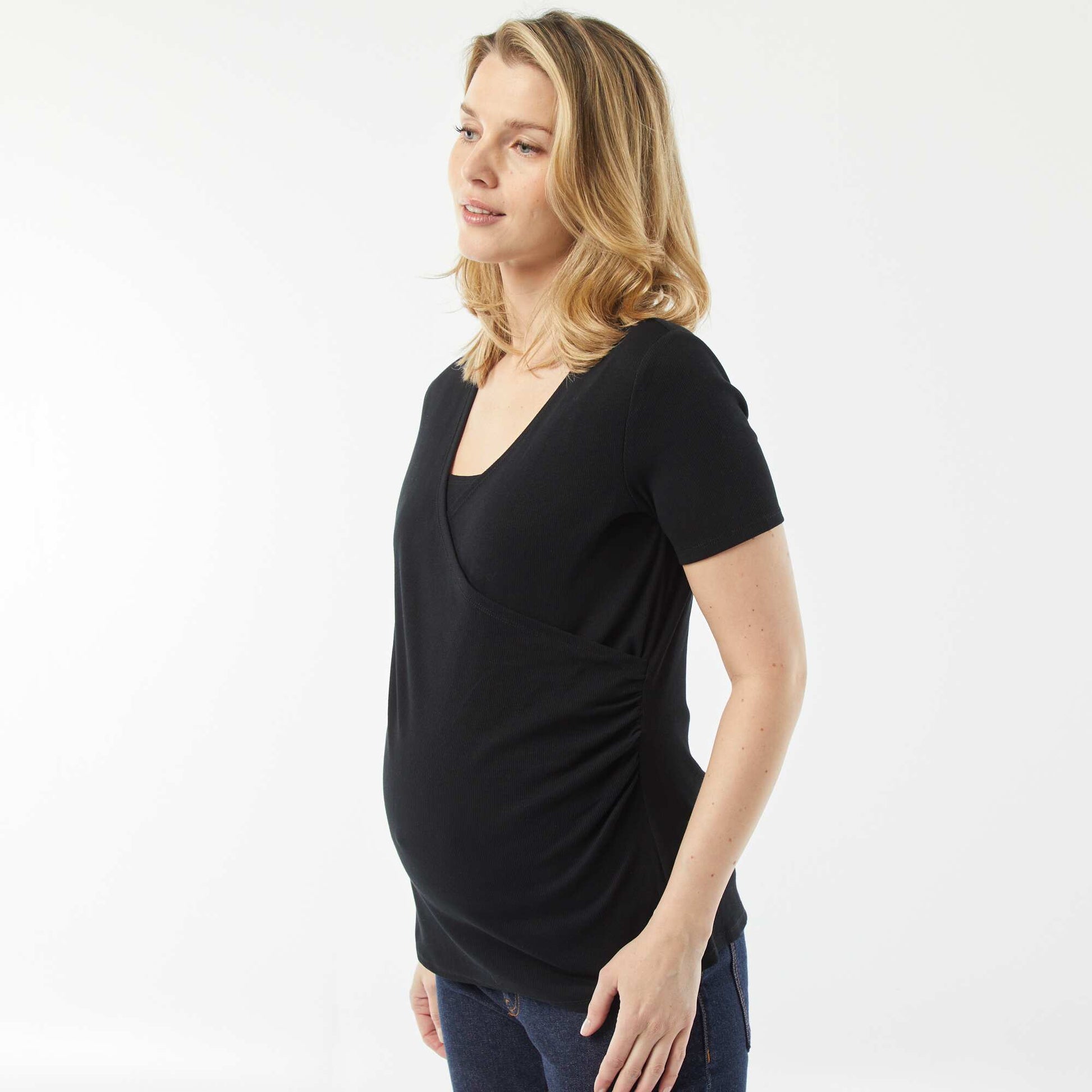 T-shirt cache-cœur d'allaitement NOIR