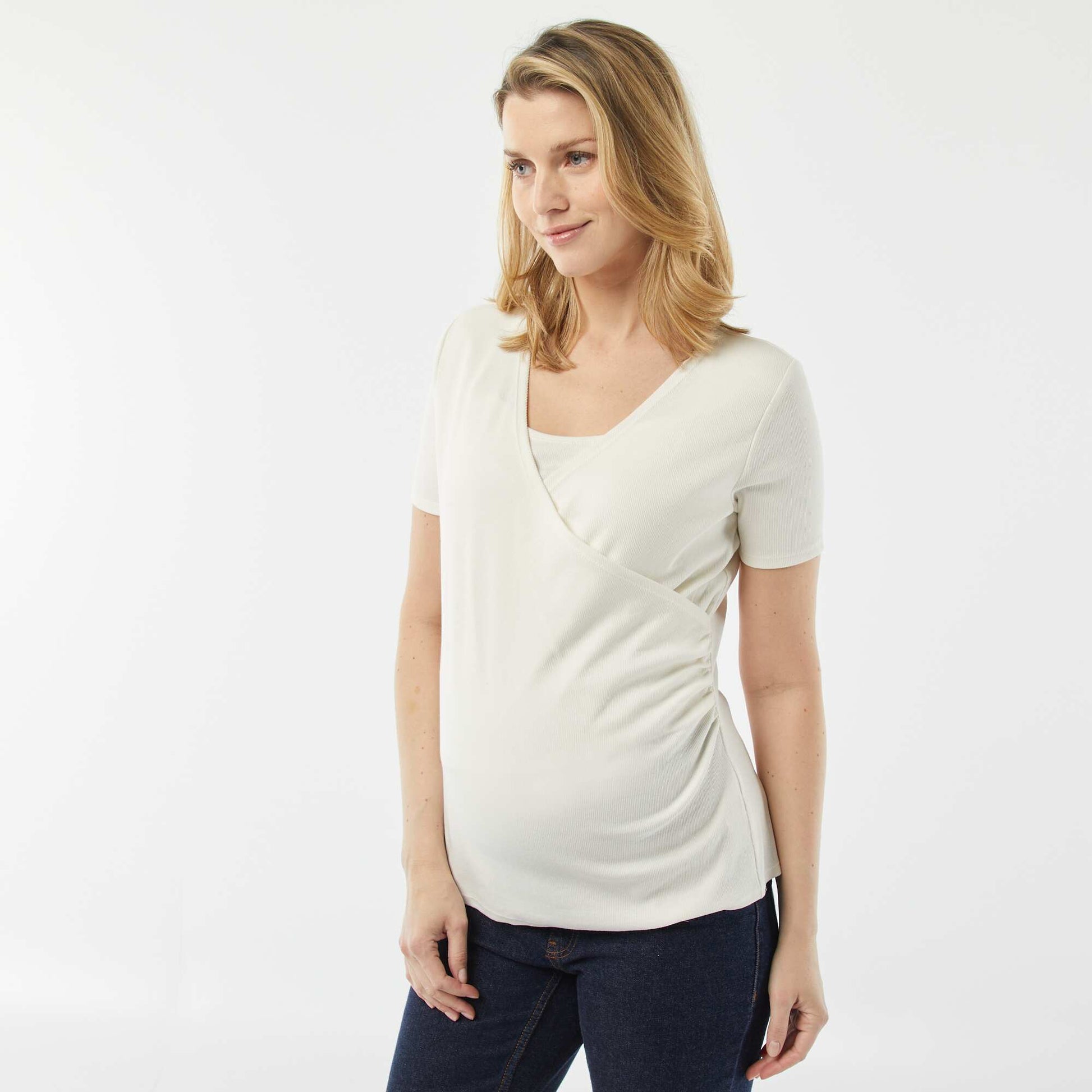 T-shirt cache-cœur d'allaitement BLANC