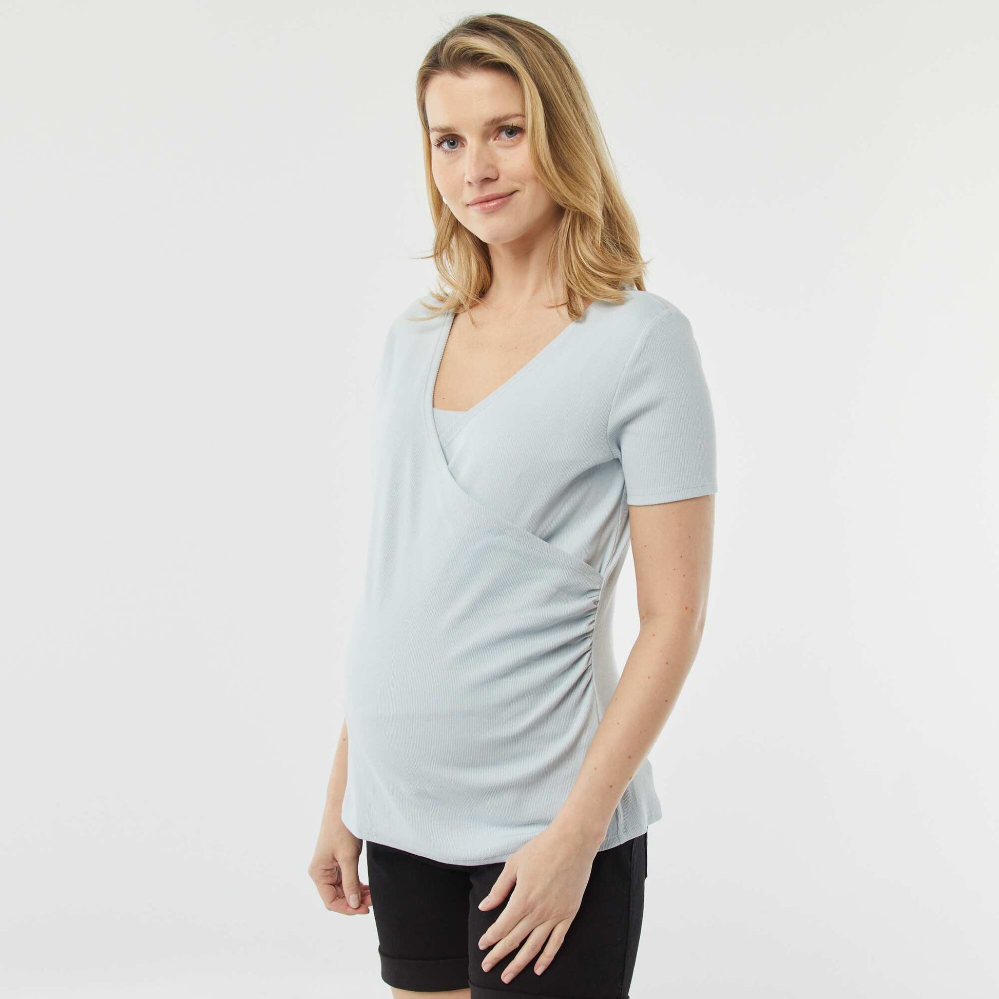 T-shirt cache-cœur d'allaitement BLEU