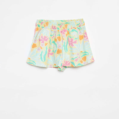 Short fluide en lin mélangé avec imprimé VERT
