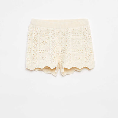 Short uni en crochet BLANC