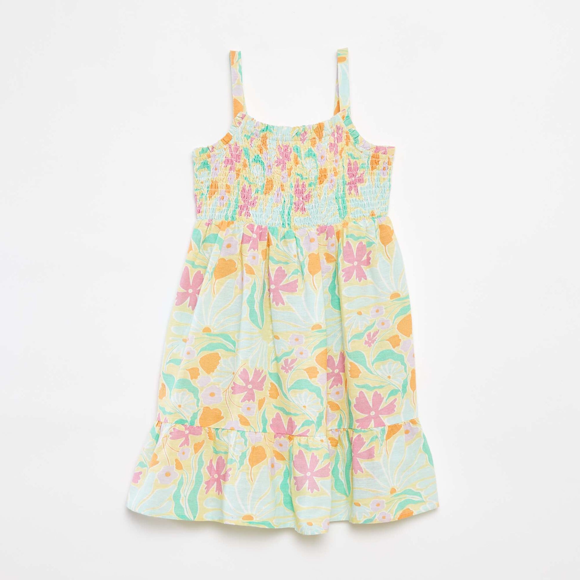 Robe smockée en lin mélangé VERT