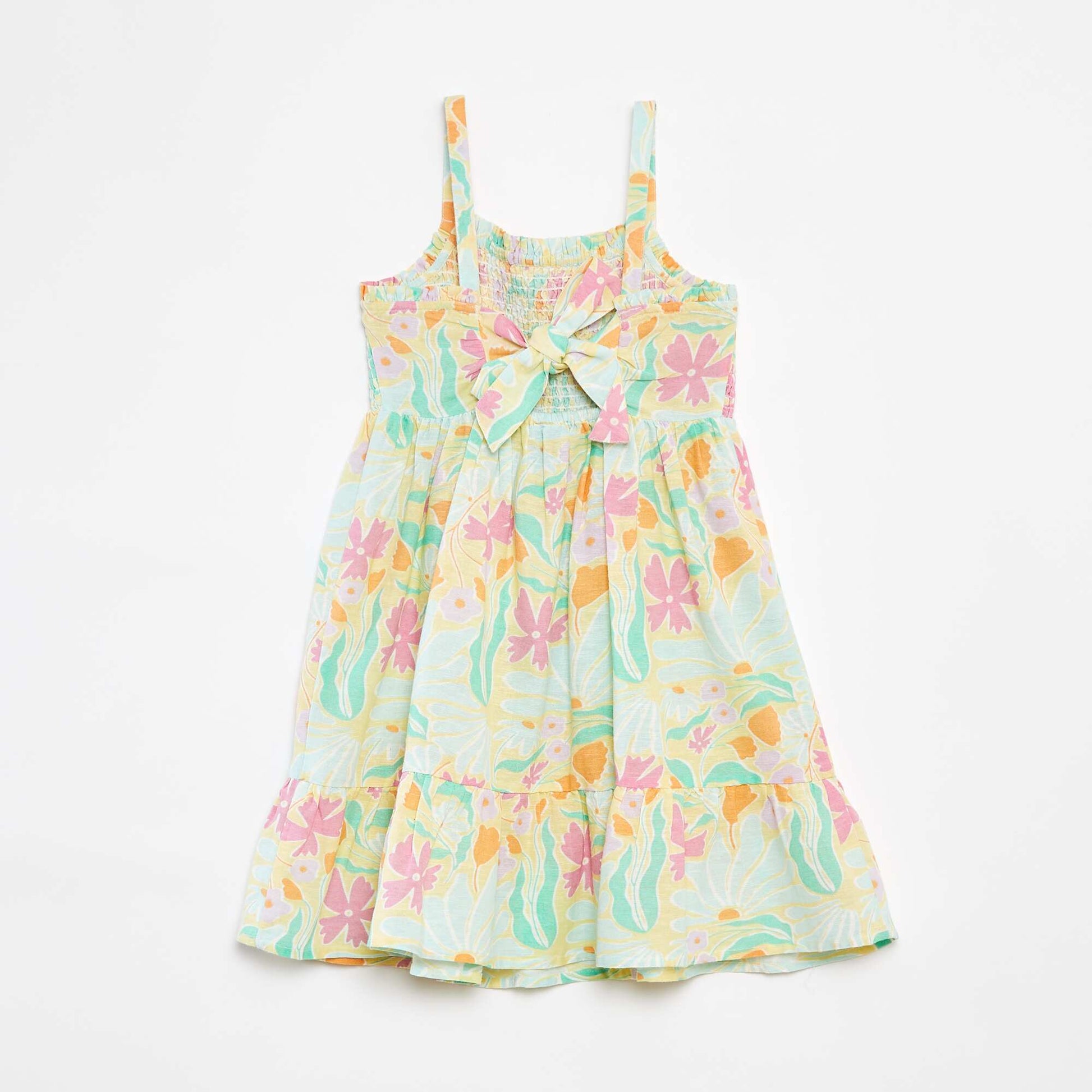 Robe smockée en lin mélangé VERT