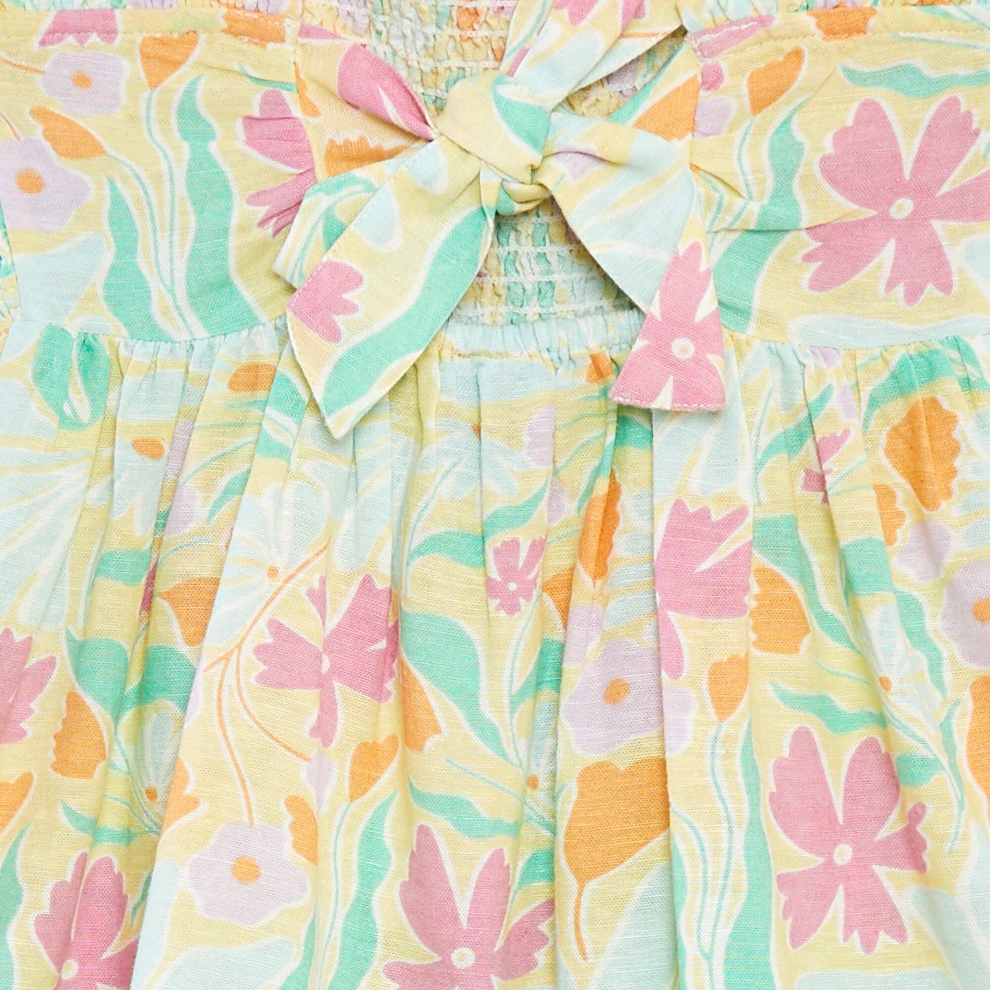 Robe smockée en lin mélangé VERT