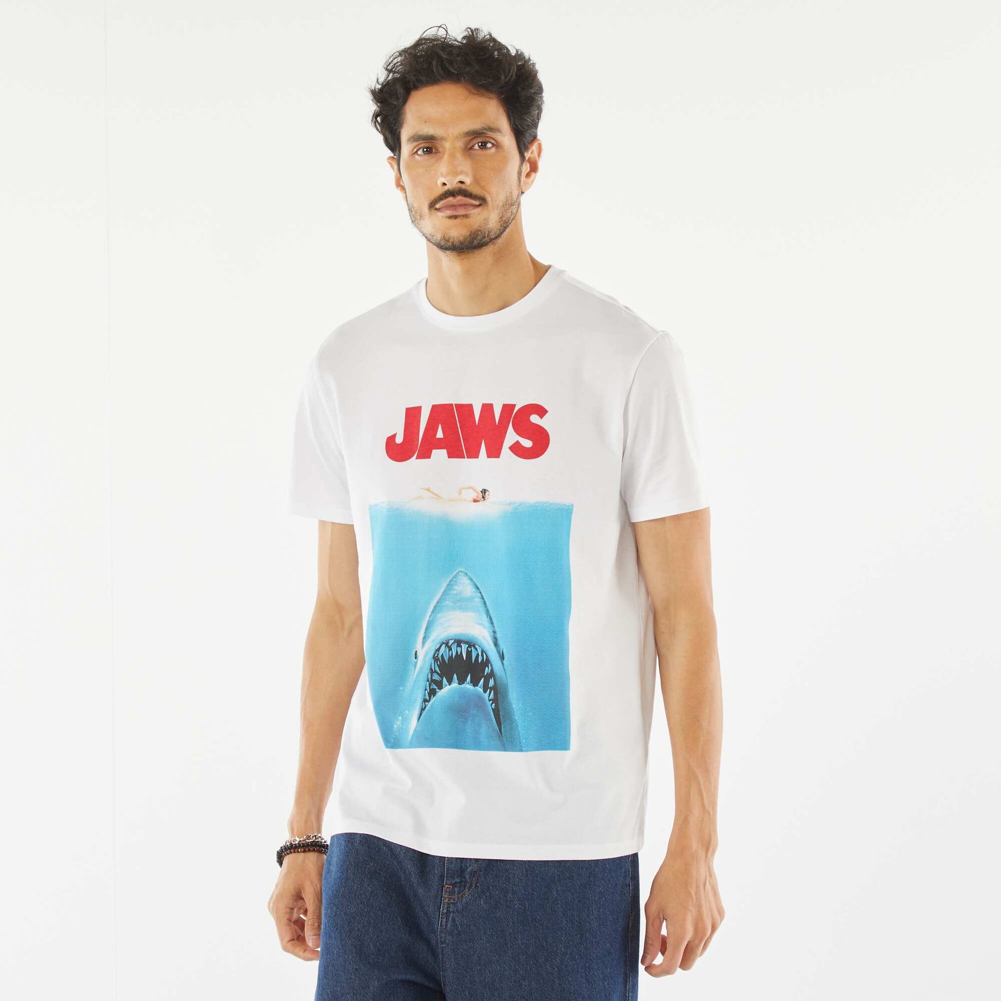 T-shirt 'Jaws' 'les dents de la mer' manches courtes BLANC