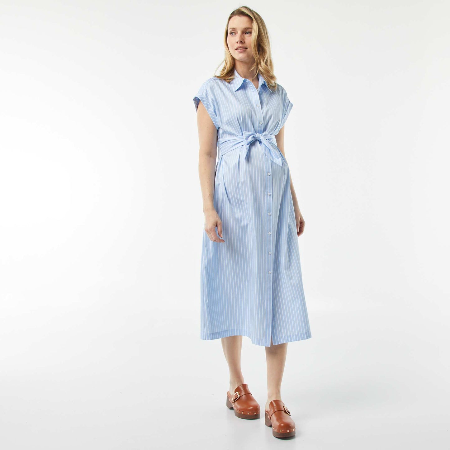 Robe chemise à nouer de maternité BLEU