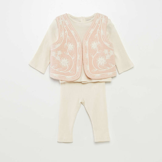 Ensemble t-shirt + legging + veste sans manches - 3 pièces BLANC