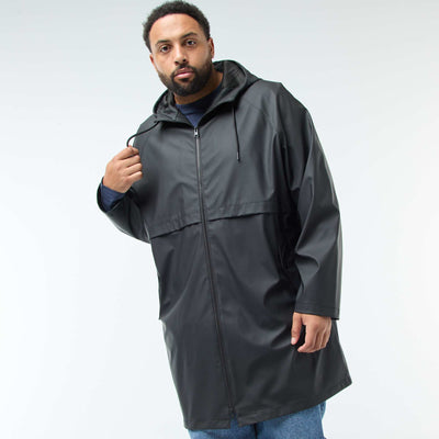 Parka unie longue et déperlante à capuche NOIR