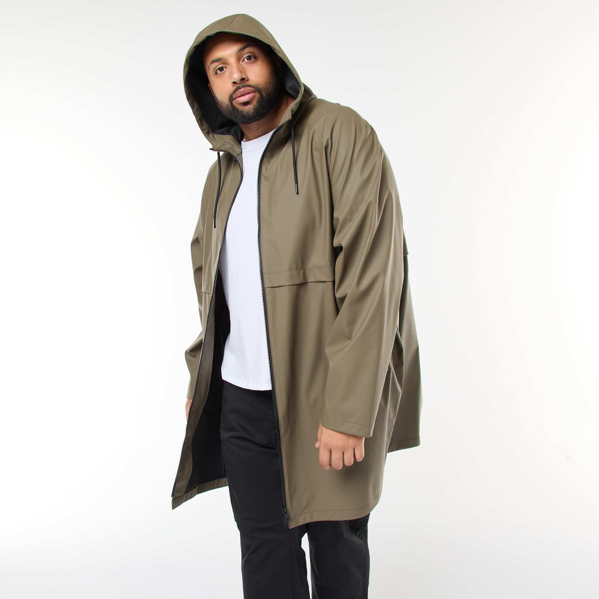 Parka unie longue et déperlante à capuche KAKI