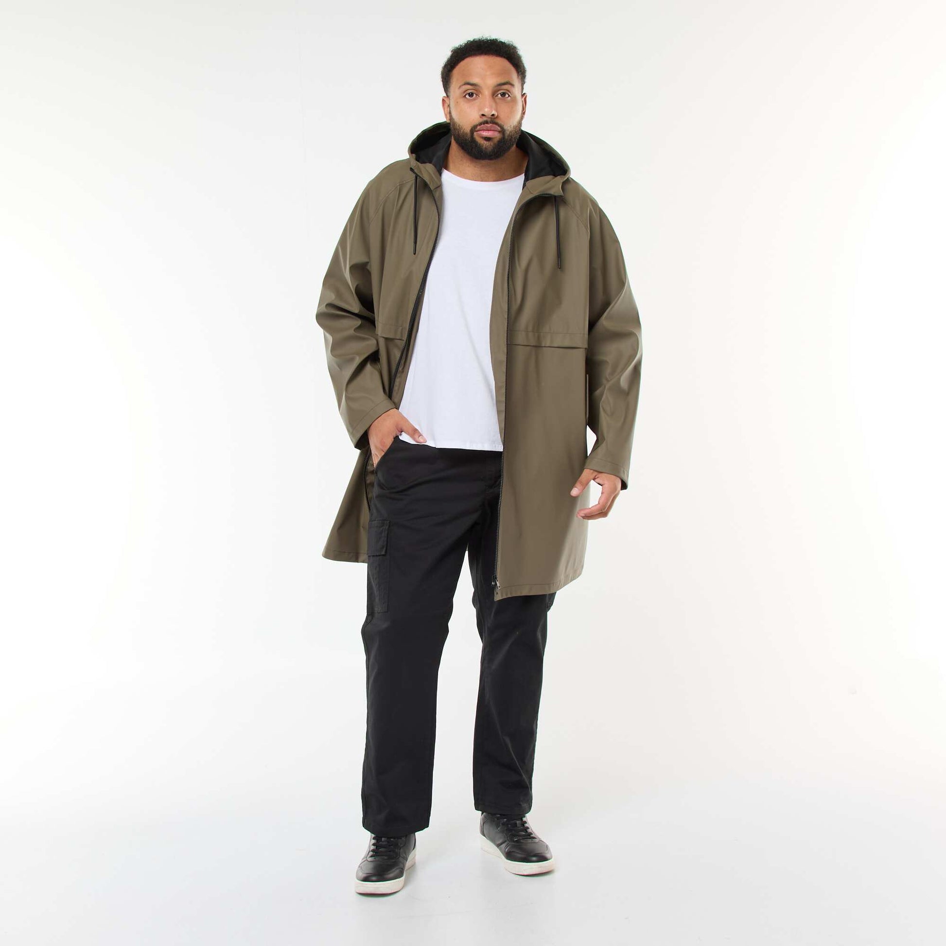 Parka unie longue et déperlante à capuche KAKI