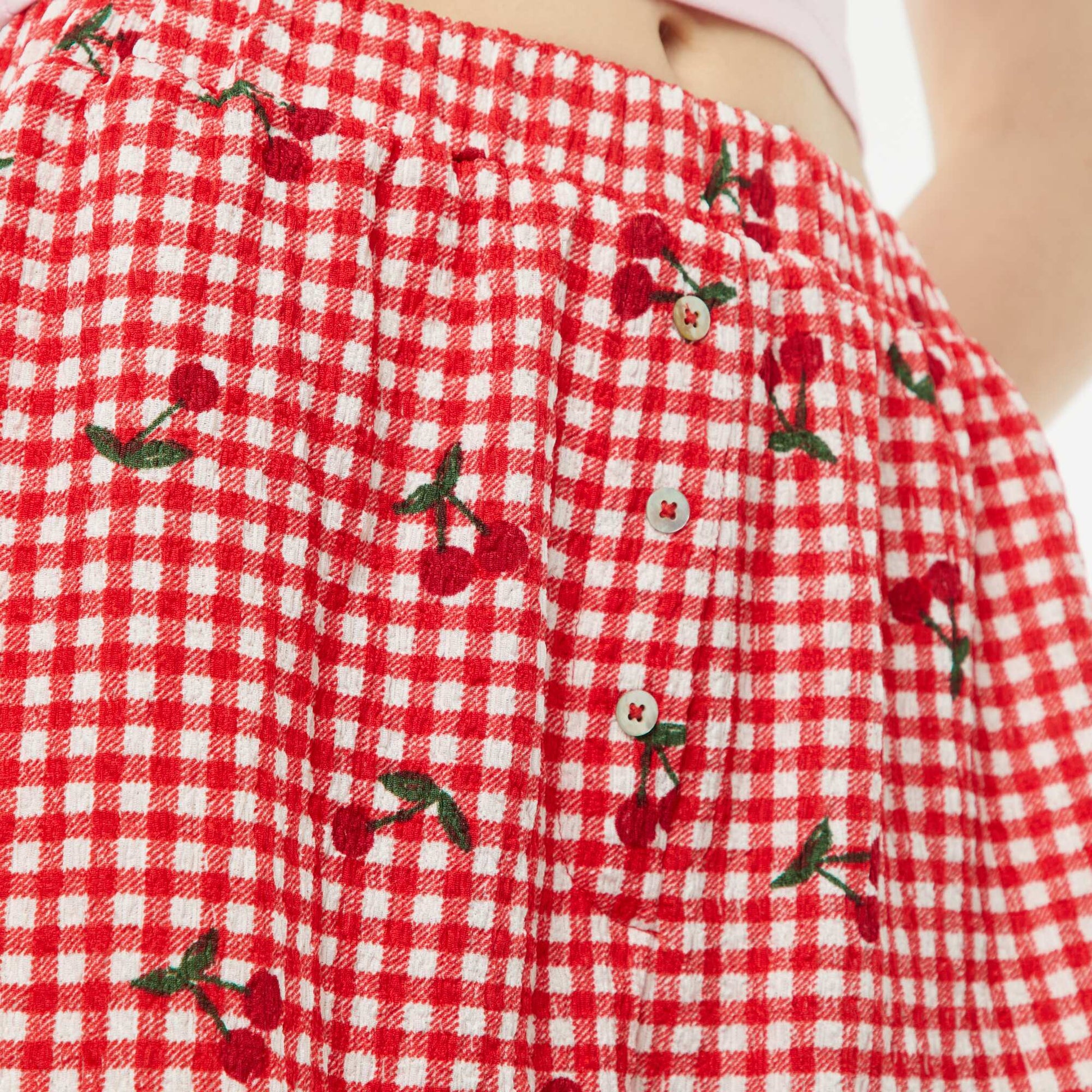 Short en maille gaufrée avec motif ROUGE