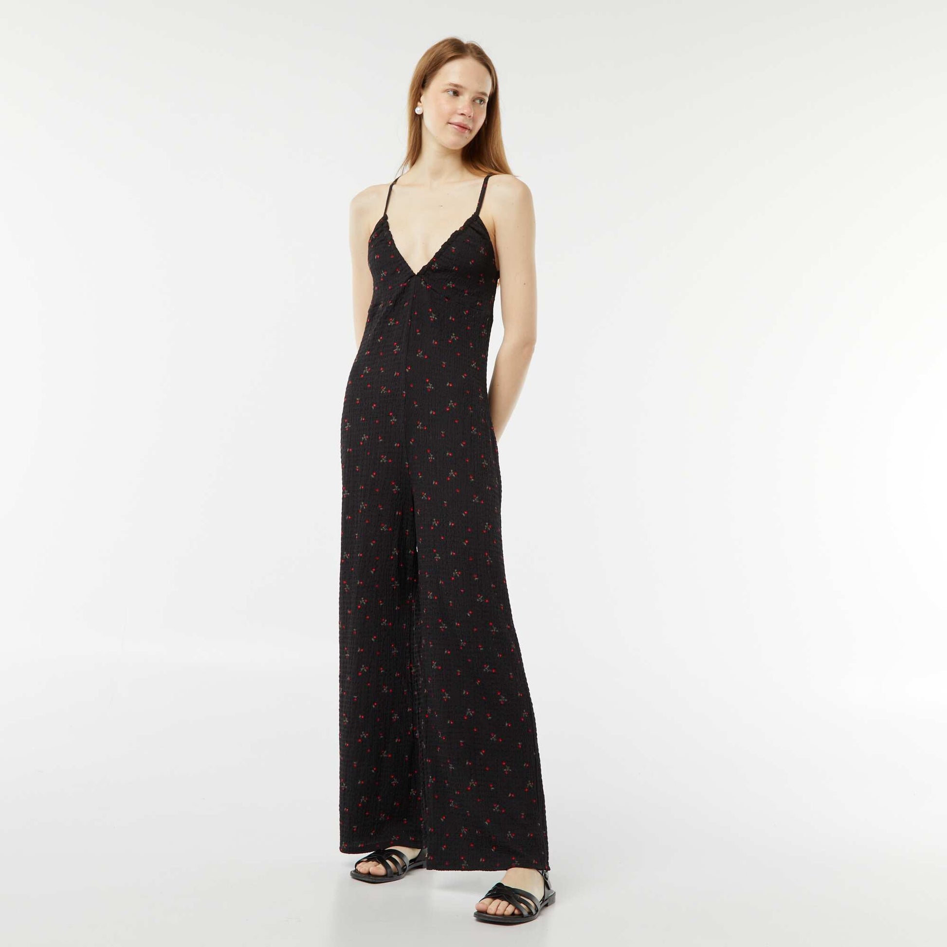 Combinaison pantalon en maille gaufrée NOIR