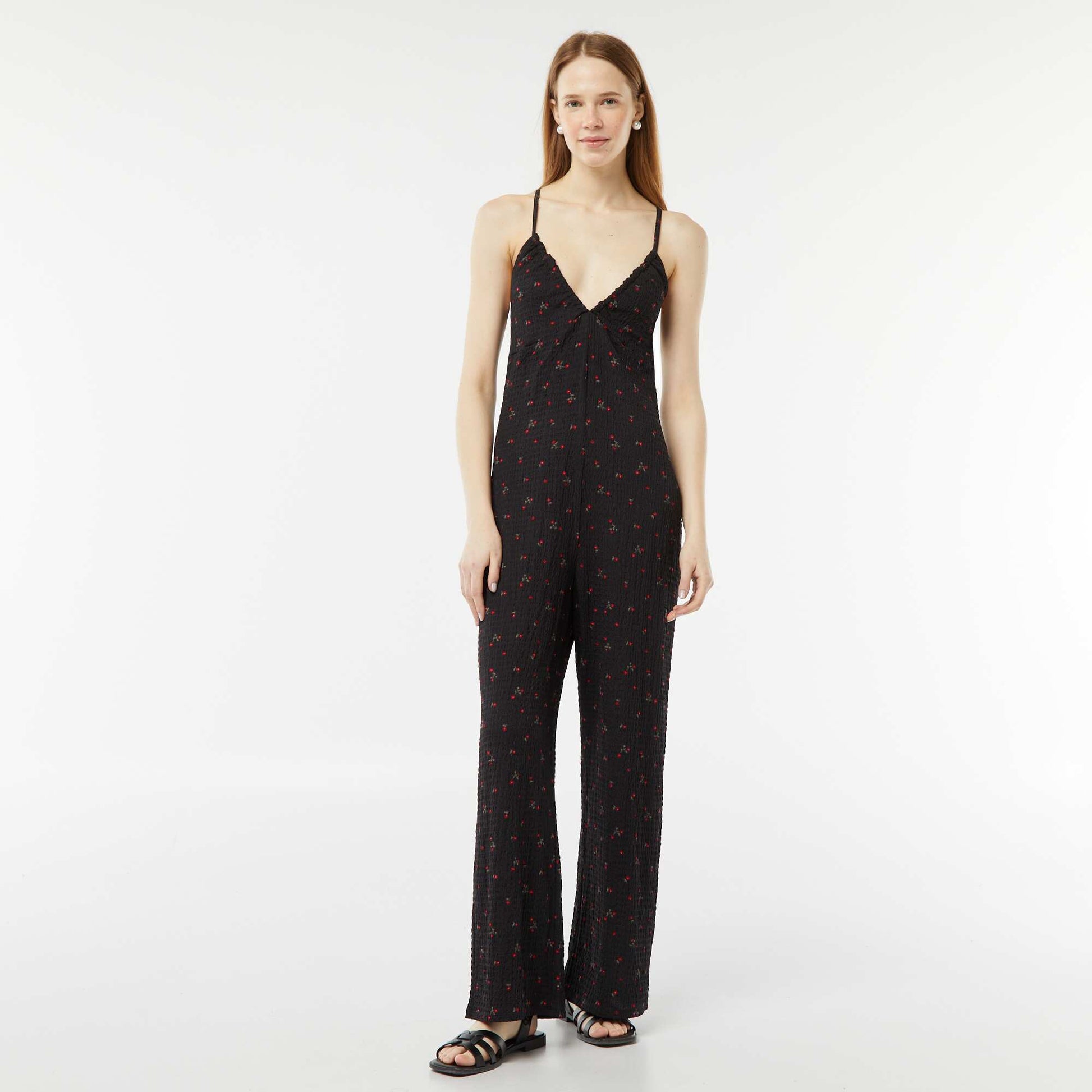 Combinaison pantalon en maille gaufrée NOIR