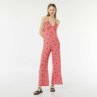 Combinaison pantalon en maille gaufrée ROUGE