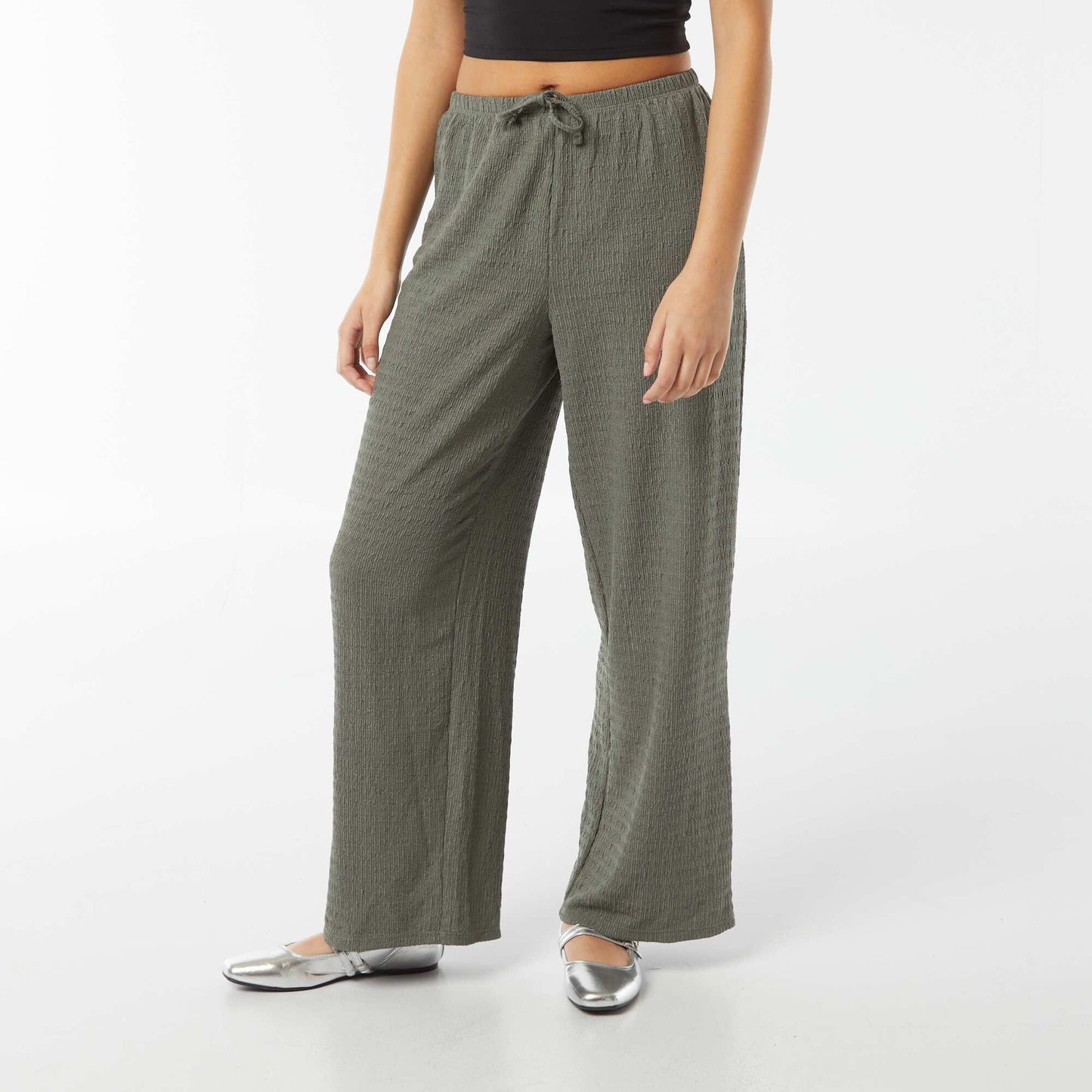 Pantalon large en maille crêpée VERT