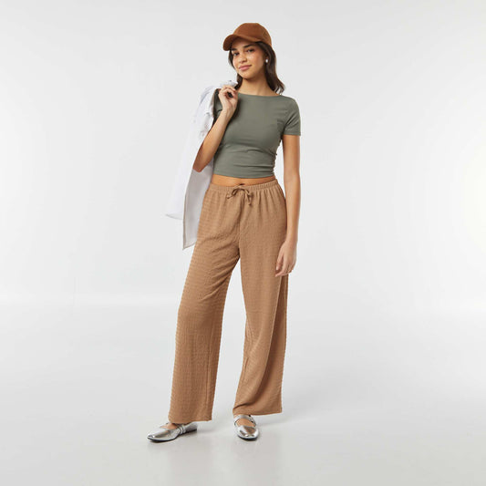 Pantalon large en maille crêpée BEIGE