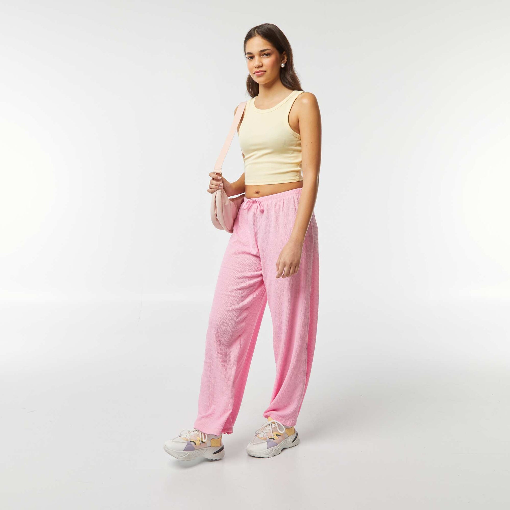 Pantalon large en maille crêpée ROSE