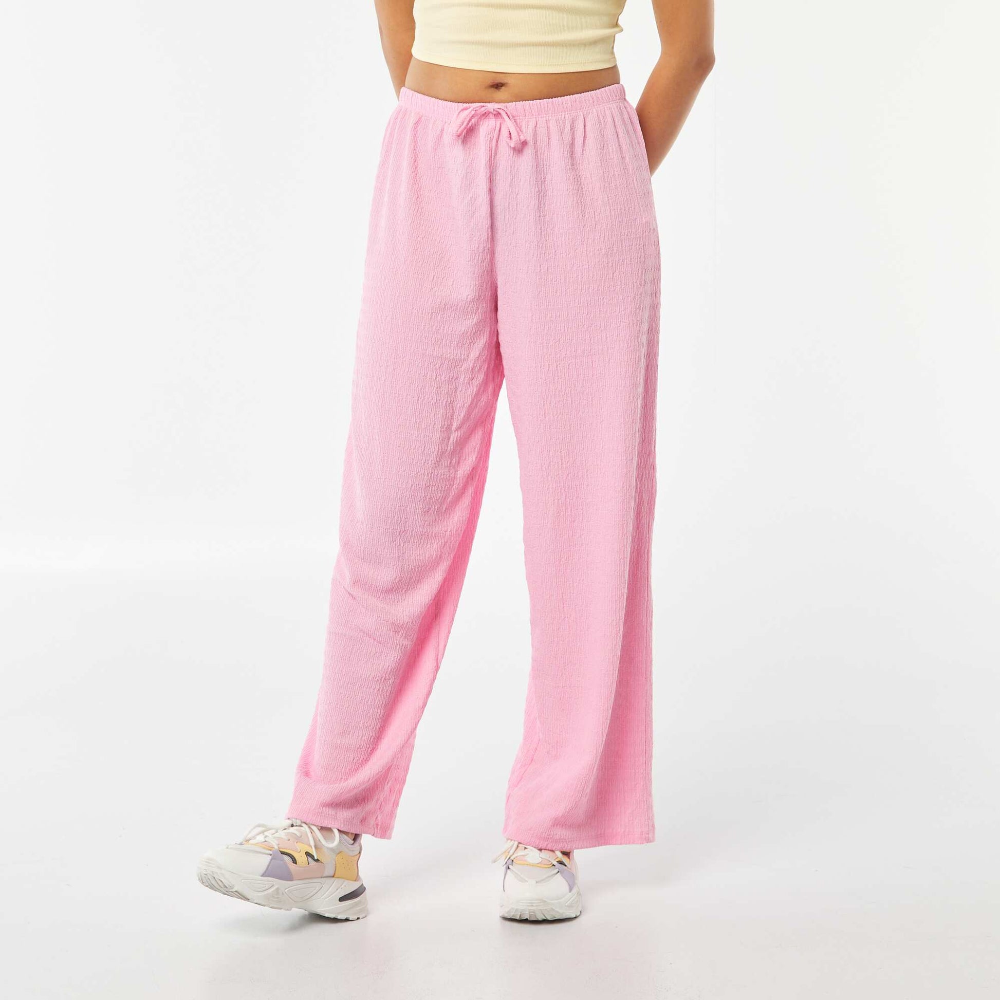 Pantalon large en maille crêpée ROSE