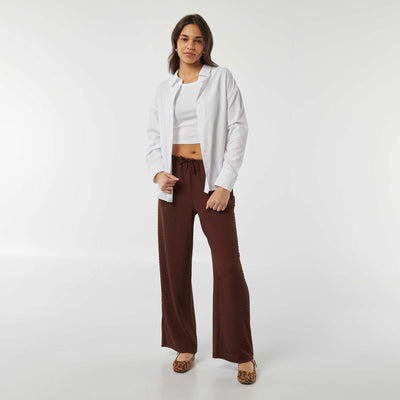 Pantalon large en maille crêpée MARRON