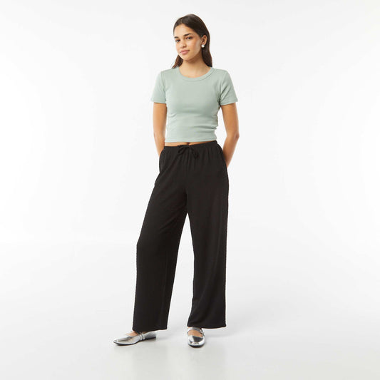 Pantalon large en maille crêpée NOIR